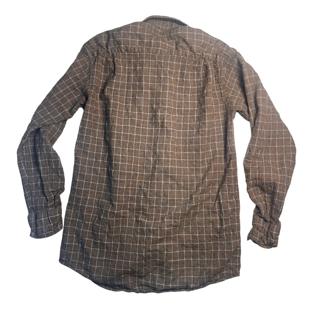 Sir Pendleton Wool Plaid Button Down Shirt Brown Tan Grid Mens Small USA made - Picture 2 of 5